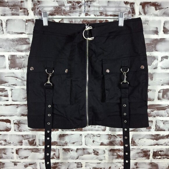 Poster Girl Large Black Skirt Goth Cargo Zip Above Knee - Picture 1 of 5
